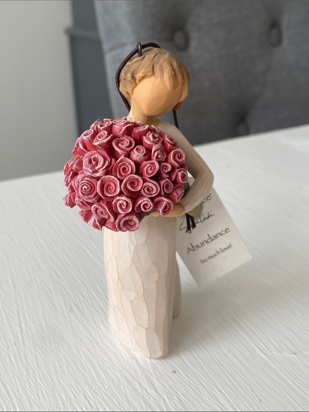 Willow Tree "Abundance" Figurine Ornament with Pink Rose Bouquet, So Much Love